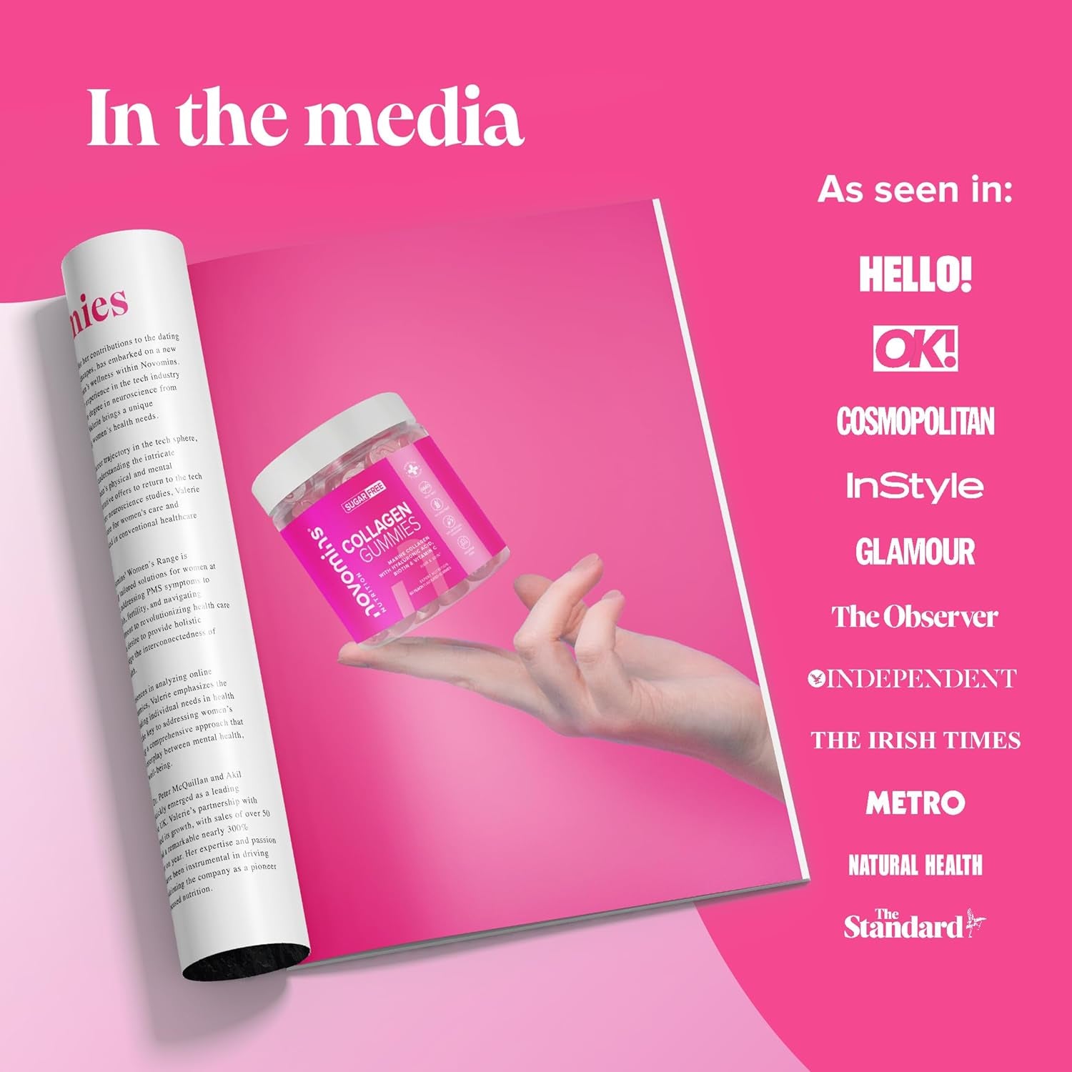 Collagen Gummies - Sugar Free - with Hyaluronic Acid, Vitamin C & Biotin - Collagen Supplements for Women & Men - More Convenient than Collagen Powder - 60 Marine Collagen Gummies - Novomins