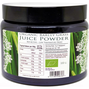 Na'Vi Organics Raw Barley Grass Juice Powder - Premium Grade, Organic Certified Powder Wholefood Supplement, 100 G