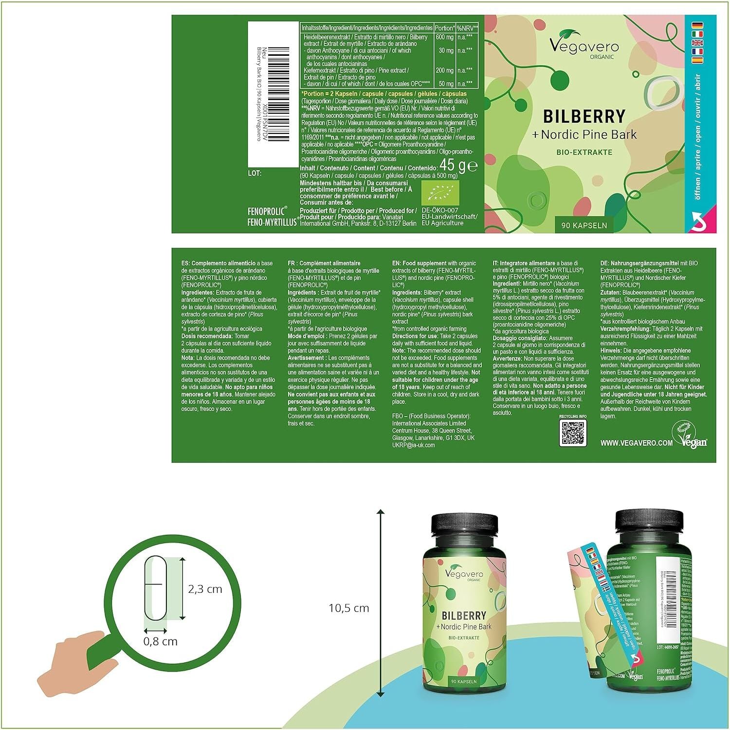 Vegavero Organic Bilberry 12,000 Mg & Pine Bark | from High Strength Extracts | Premium Quality from Finland | NO Additives | 90 Capsules | Vegan