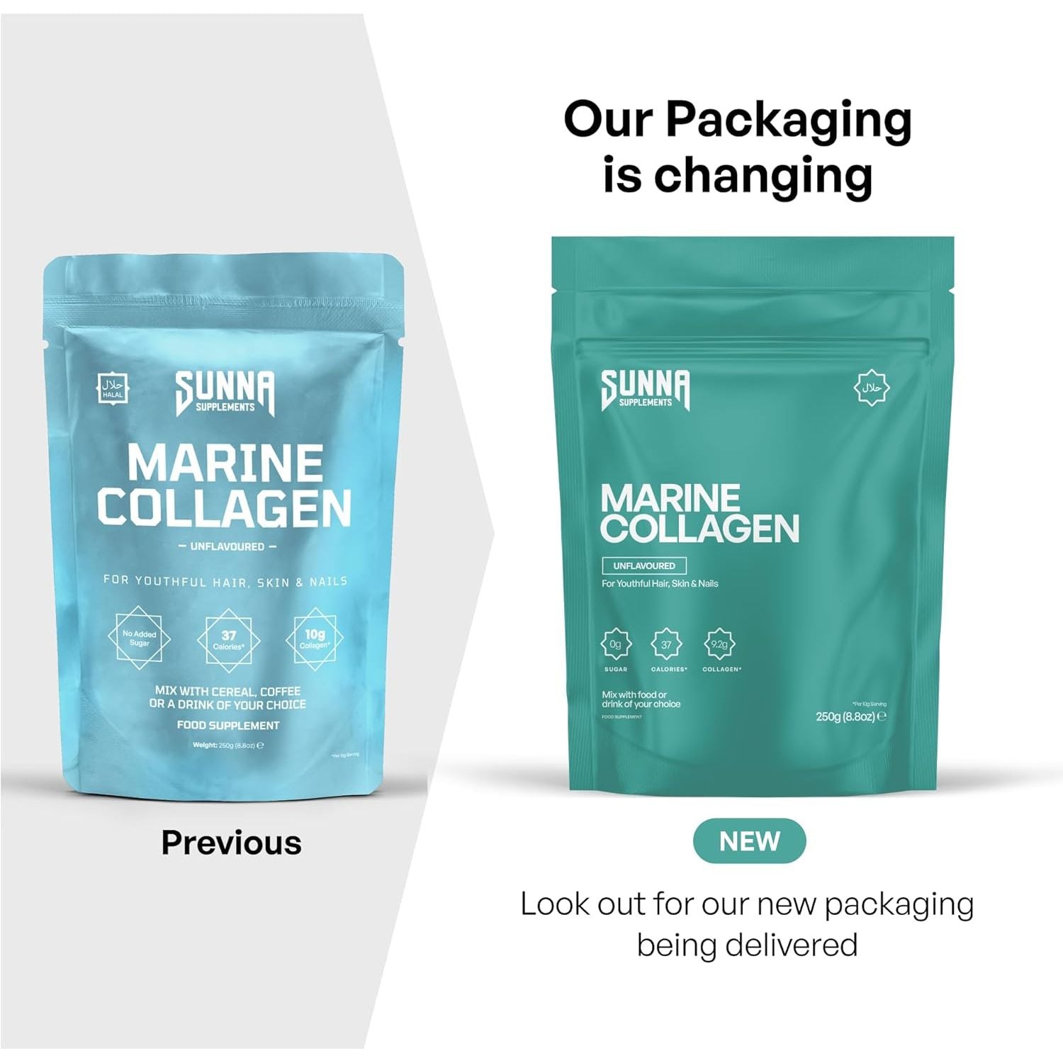 SUNNA SUPPLEMENTS Marine Collagen Powder - Pure Hydrolysed Fish Peptides (Type 1 Collagen) - High Strength for Skin, Hair, Nails, and Joints - Non-Gmo & Gluten Free | Unflavoured