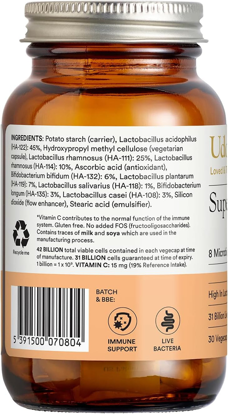 High Strength Probiotics – Udo'S Choice Super 8 Immune – 42 Billion Cell Count with Vitamin C for Immune Support – 8 Human-Adapted Strains – Gut & Digestive Health – 30 Capsules