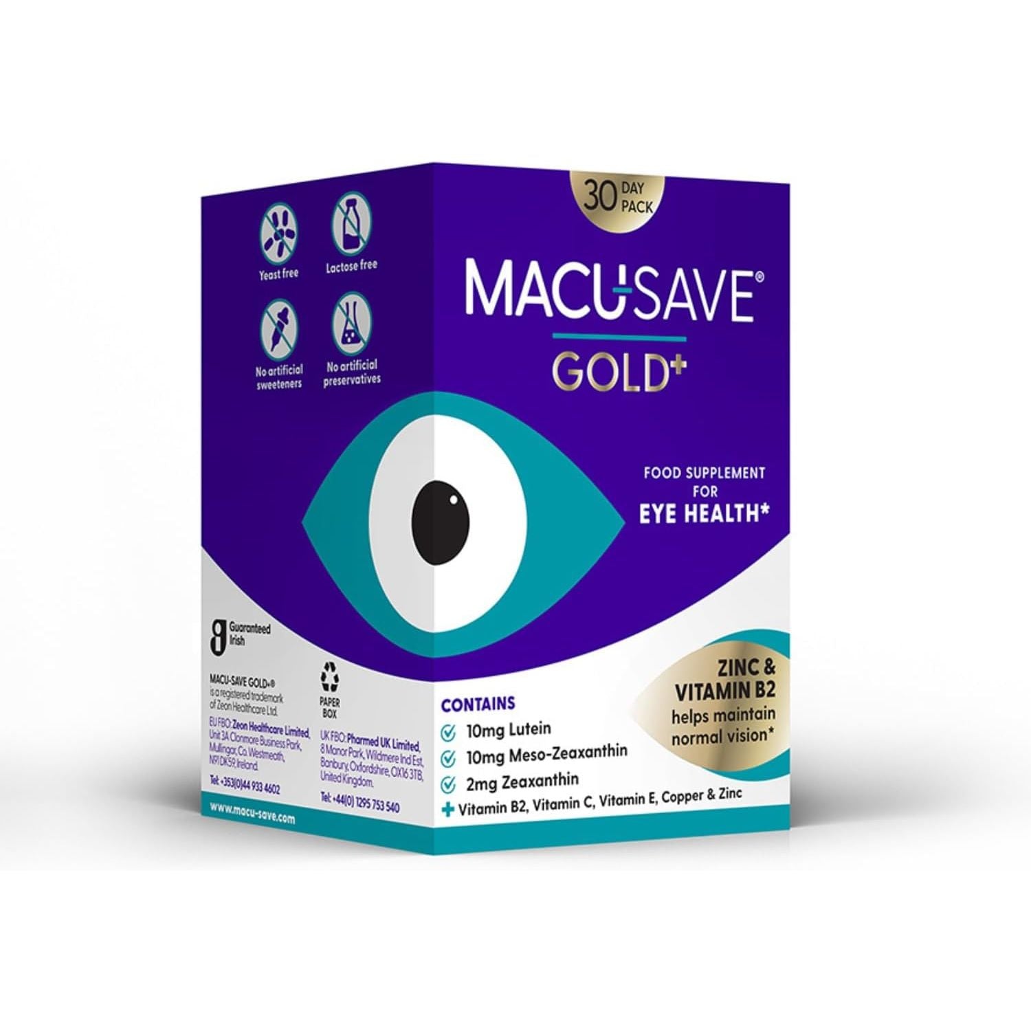 Macu-Save Gold+ Food Supplement with Meso-Zeaxanthin/Lutein and Zeaxanthin - 30 Day Pack (90 Capsules, 3 Capsules per Day)
