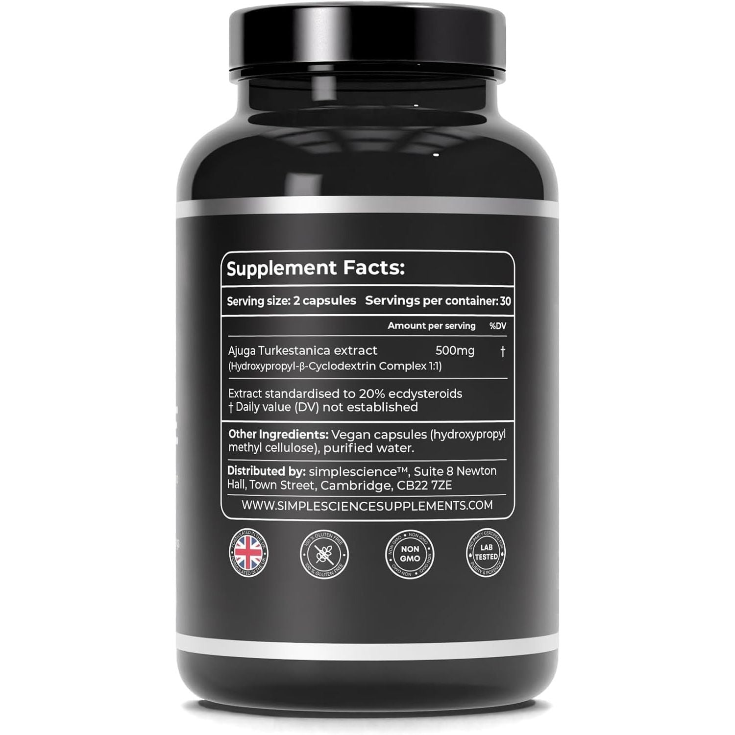 TURKESTERONE 500Mg | 20% Ecdysteroids | Hydroxypropyl-Β-Cyclodextrin Complex | 60 X 500MG Capsules | Lab Tested | Sports Performance Supplement | 100% Natural and Non-Gmo