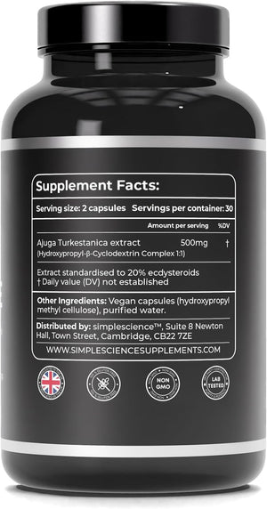 TURKESTERONE 500Mg | 20% Ecdysteroids | Hydroxypropyl-Β-Cyclodextrin Complex | 60 X 500MG Capsules | Lab Tested | Sports Performance Supplement | 100% Natural and Non-Gmo