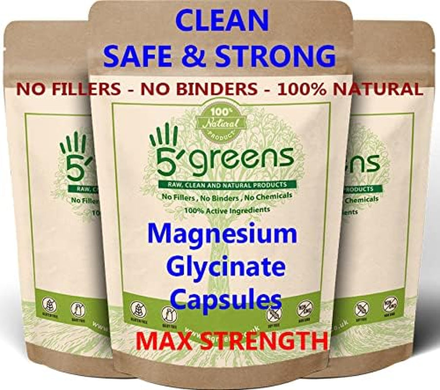 Magnesium Glycinate Capsules | 650Mg Glycinate Capsules | 120 Vegan Caps Vegan Caps | Made in UK by 5Greens
