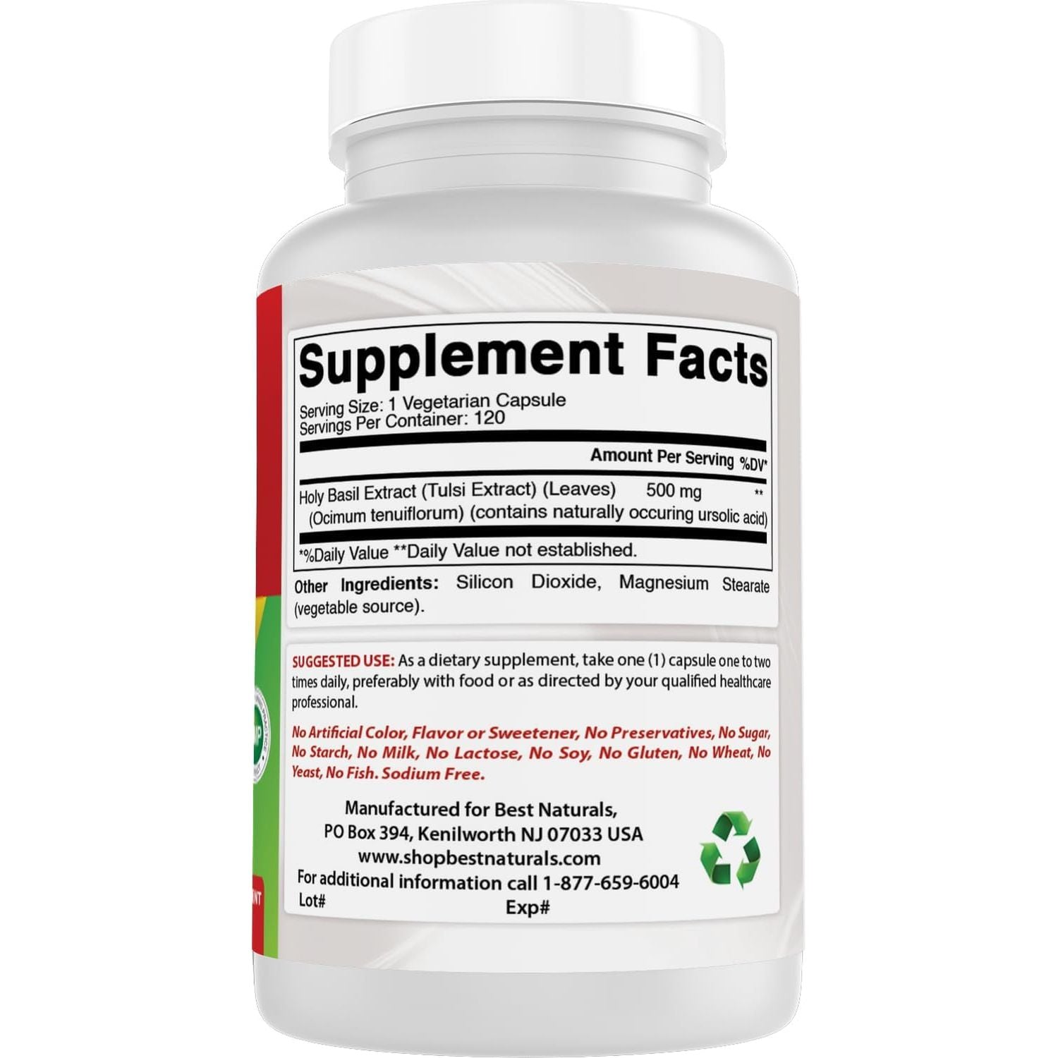 Best Naturals Holy Basil Extract 500 Mg 120 Vcaps (120 Count (Pack of 1))