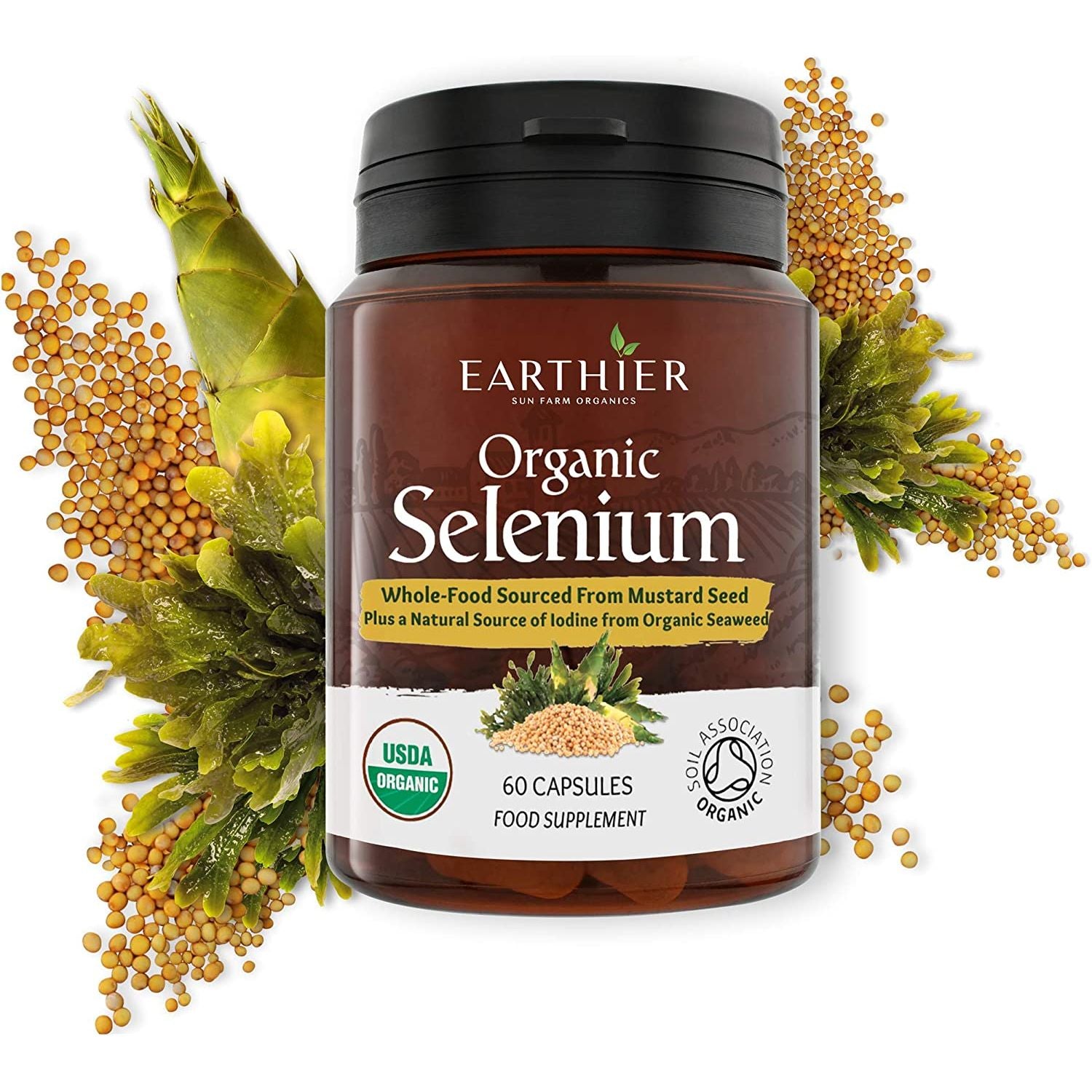 Organic Selenium 200Mcg plus Iodine and Silica - Selenium Contributes to Normal Thyroid and Immune Function – 2 Month Supply - Whole Food Supplement - Certified Organic by Soil Association