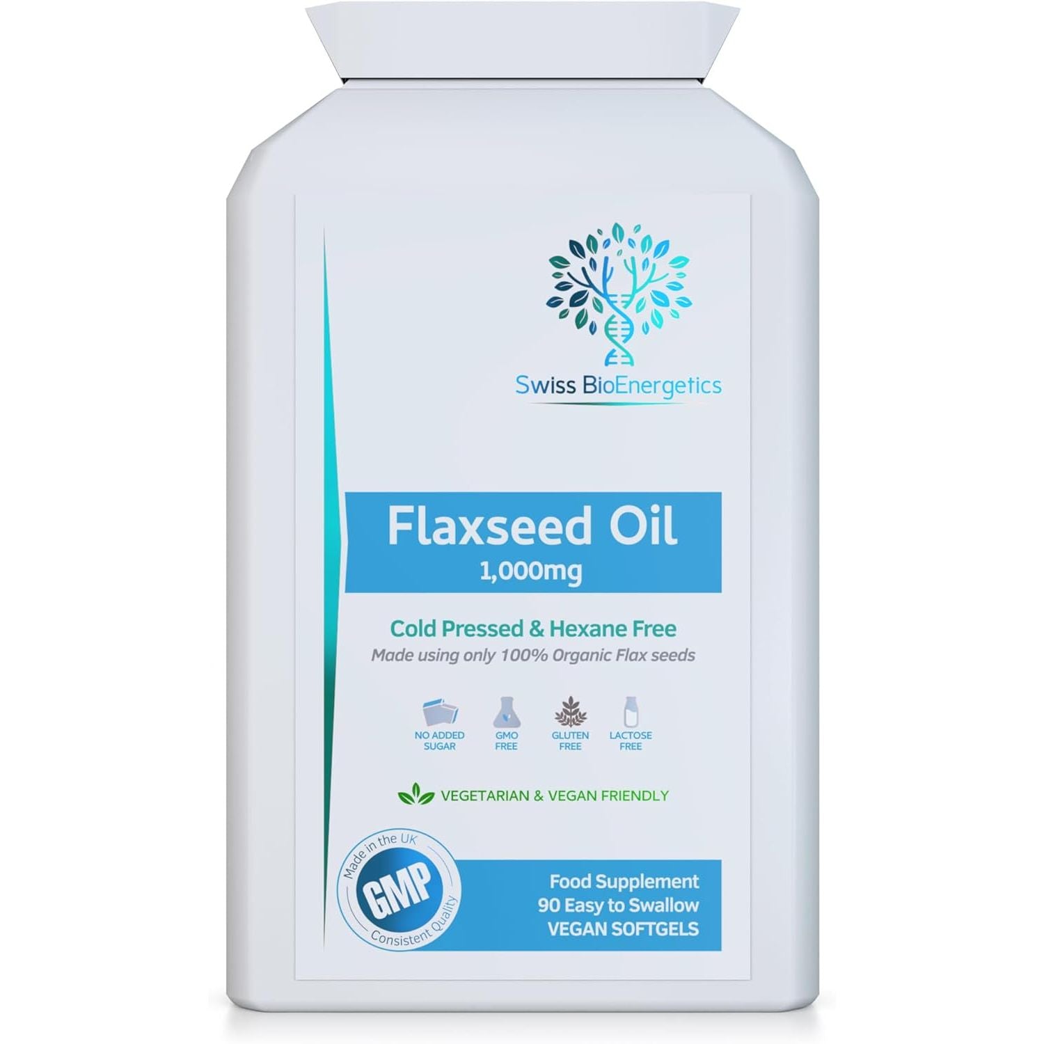 Flaxseed Oil Capsules 1000Mg – 90 Vegan Soft Gels - High in Omega 3, 6, 9 - Made with Only Cold Pressed, Hexane Free Organic Flax Seed - Manufactured in the UK