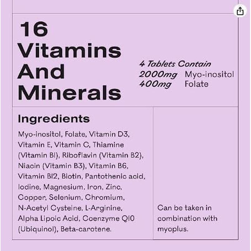Myova Preconception - Fertility Boosting PCOS Supplement - 30-Day Supply - 2000Mg Myo-Inositol & 400Ug Folate for PCOS Support - Prenatal Vitamins for Women, Inositol Tablets – UK Manufactured