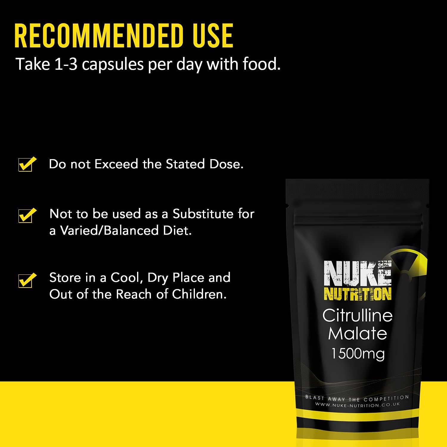 Nuke Nutrition L Citrulline Malate Capsules | 120 Capsules | High Strength 1500Mg Dose Supplement | Boost Circulation, Performance & Muscle Recovery | 100% Natural, Preservative & Filler Free | Vegan