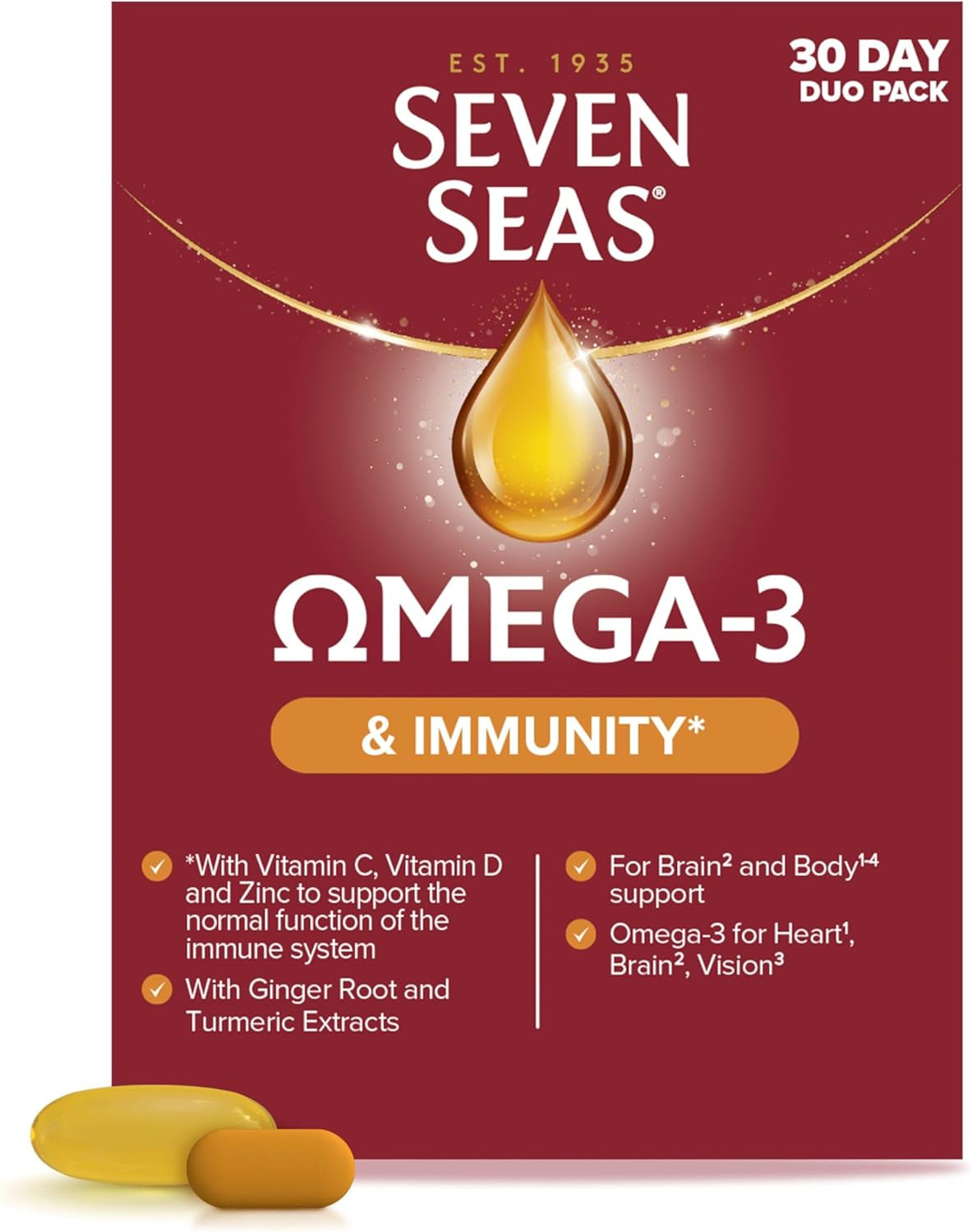Seven Seas Omega-3 Fish Oil and Immunity, with Vitamin C, Vitamin D, Duo Pack: 30 Capsulesplus30 Tablets