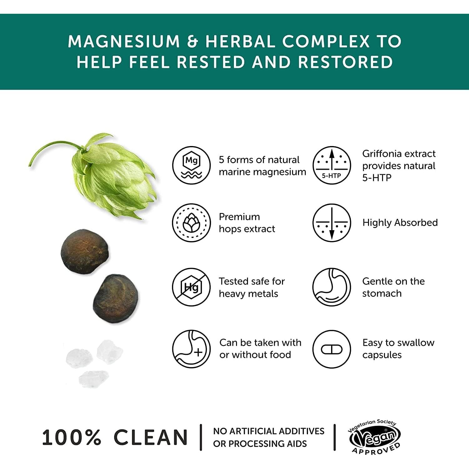 Night Time Complex – Together Health – Marine Magnesium – Griffonia & Hops Extracts – Vegan Friendly – Made in the UK - 60 Vegecaps