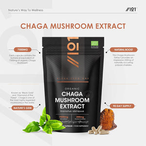 Organic Chaga Mushroom Capsules 7500Mg – 50% Polysaccharides (250Mg) - 90 Vegan Capsules (3 Months Supply) Resealable and Recyclable Pouch - by Alpha01