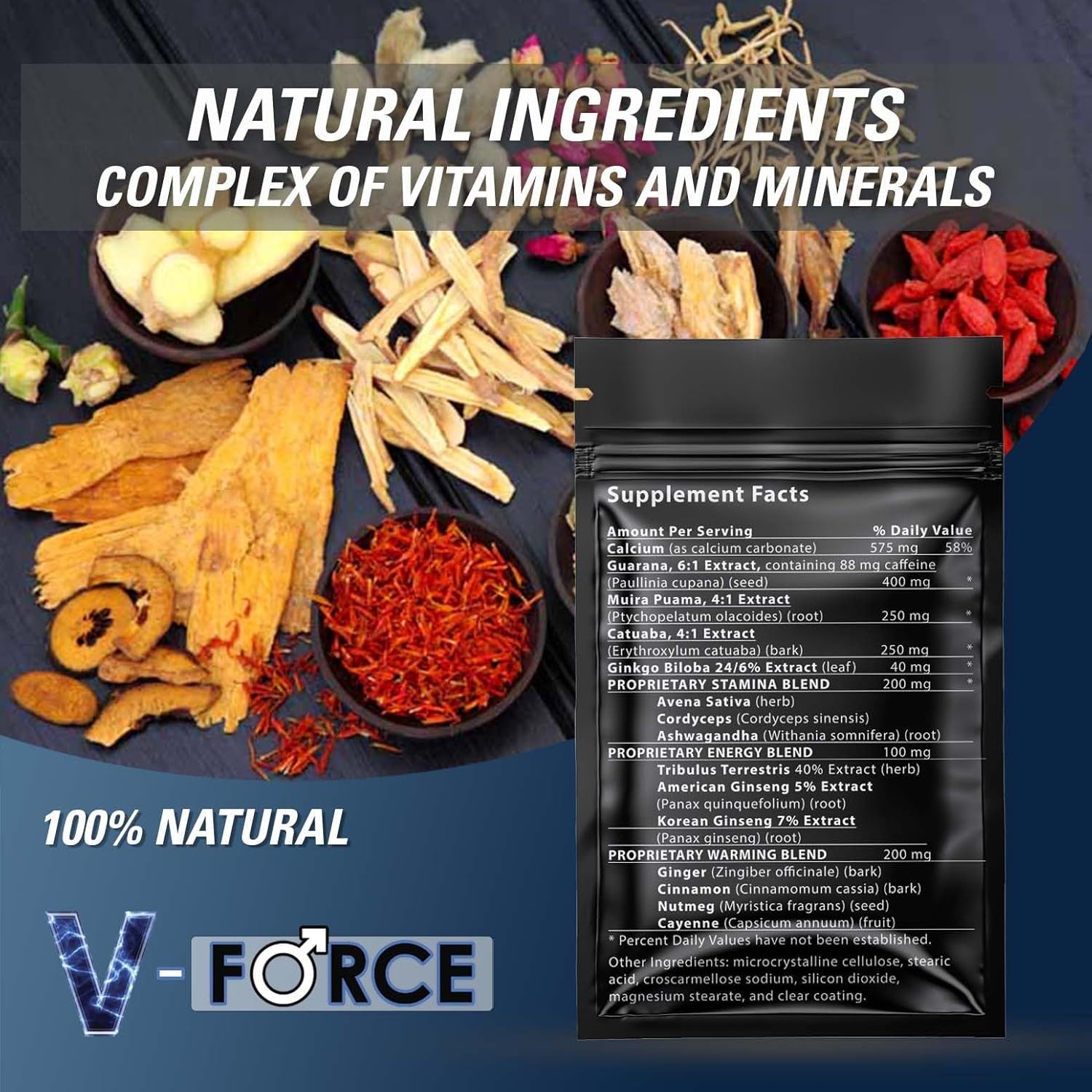 V-Force 30 Pills 100Mg - Boosted Stamina & Performance for Men - Stronger, Harder & Enhanced Firmness - Natural Male Food & Herbal Supplement for Prolonged Results