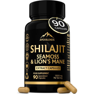 3-In-1 Shilajit, Seamoss and Lions Mane Capsules - High Strength 12000Mg Lion'S Mane Shilajit and Irish Sea Moss | Fulvic Acid, Organic Sea Moss | Supplements for Men and Women | 90 Vegan Capsules