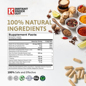 Instant Knockout Cut - 120 Weight Management Diet Pills - Men and Women -100% Natural Ingredients with Glucomannan, Green Tea Extract, Cayenne Pepper Seeds and More - UK Made Premium Supplement