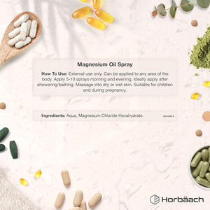 Magnesium Oil Spray | 100% Pure Magnesium Chloride | 250Ml XL Size - for Restless Legs, Muscle Pain, Sleep | High Absorption Vegan Spray | Horbaach
