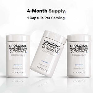 Codeage Liposomal Magnesium Glycinate Supplement, 4-Month Supply, Bisglycinate Magnesium Chelate, Chelated Magnesium Mineral Capsules, Bioavailable Non-Gmo Vegan Gluten-Free, 120 Capsules
