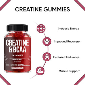 Creatine Monohydrate Gummies 5000Mg with 1000Mg Bcaas | Vegan & Sugar Free | 90 Premium Gummies | Mixed Berry Flavour | Health Candy Supplement