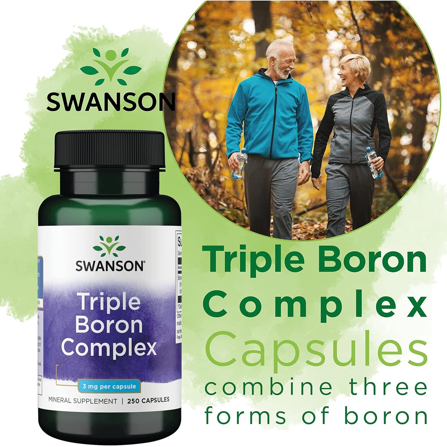 Swanson, Premium Triple Boron Complex (Boron Complex), 3Mg, 250 Capsules, High Strength, SOYA Free, Gluten Free, Non-Gmo
