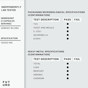 Ginkgo Biloba Capsules 15,000Mg - 60 Capsules (2 Months Supply) - Standardised Leaf Extract - High Strength, Vegan, Lab Tested & Gluten Free - Made in the UK