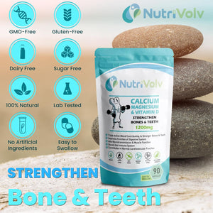 Calcium Magnesium & Vitamin D High Strength Vegan Capsules Strengthen Bones & Teeth & Joints Support | 90 Capsules