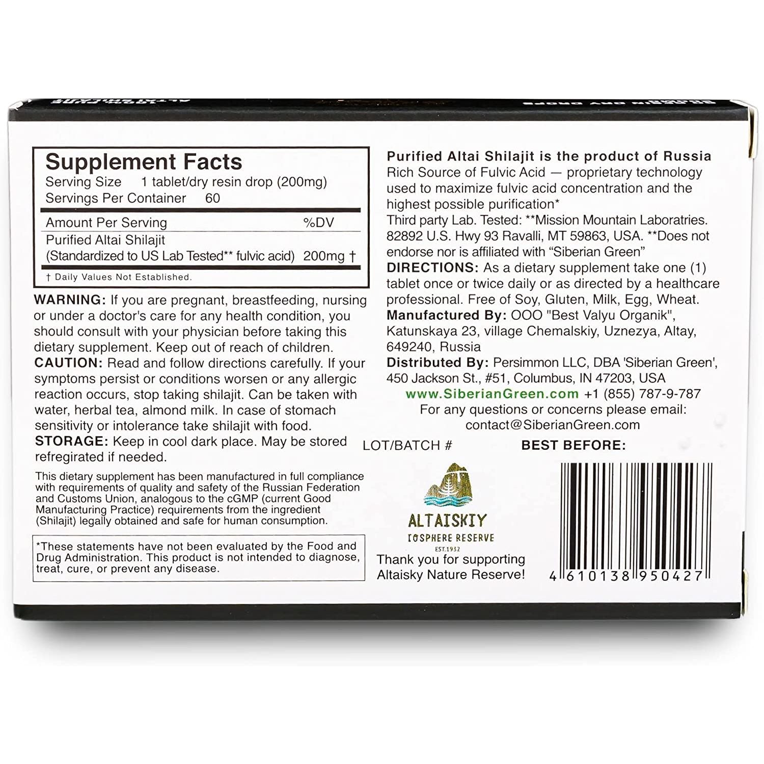 Premium Pure Shilajit Dry Drops by Siberian Green Altai Golden Mountains - 60 Count (200 Mg) Food Supplement Fulvic Acid