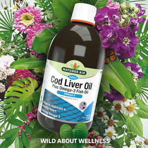 Natures Aid Cod Liver Oil Liquid 500Ml - High Strength Omega-3 Fish Oil with Vitamins a & D - Supports Immune System Heart Health Brain Function and Vision - Non-Gmo - Purity Guaranteed