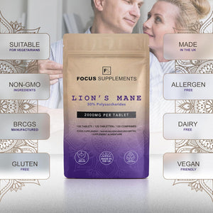 FS Lions Mane | 120 Lion'S Mane Tablets - 2000Mg Lionsmane per Serving | High Strength Lionsmane Mushroom Supplement | Non-Gmo, Gluten & Allergen Free | Made in the UK