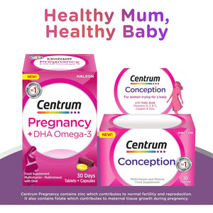 Centrum Pregnancy Vitamins for Women, Pregnancy Vitamins with DHA, Omega 3 and Folic Acid, 60 Count, 30 Day Supply