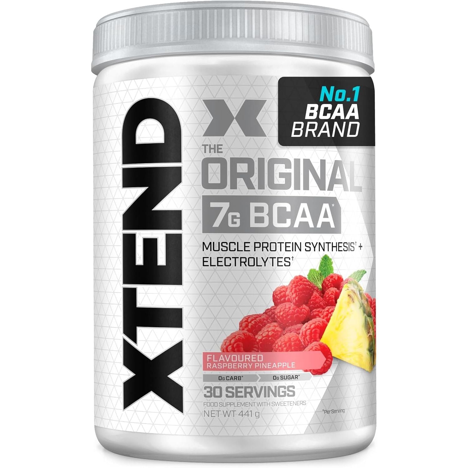 XTEND Original BCAA Powder Raspberry Pineapple 30 Servings | 7G Bcaas per Serving | Sugar Free Branched Chain Amino Acids and Electrolytes Powder for Post Workout Muscle Recovery and Hydration