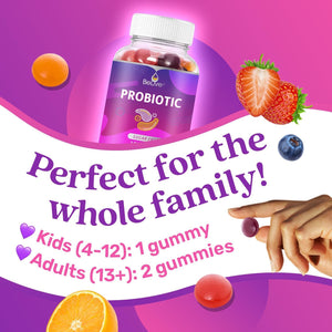Belive Probiotic Gummies - Probiotics with 5 Billion Cfus for Digestive Health, Men, Women & Kids - for Immune Support, Sugar Free & Vegan | 60 Ct – Blueberry, Strawberry & Orange (60 Count)