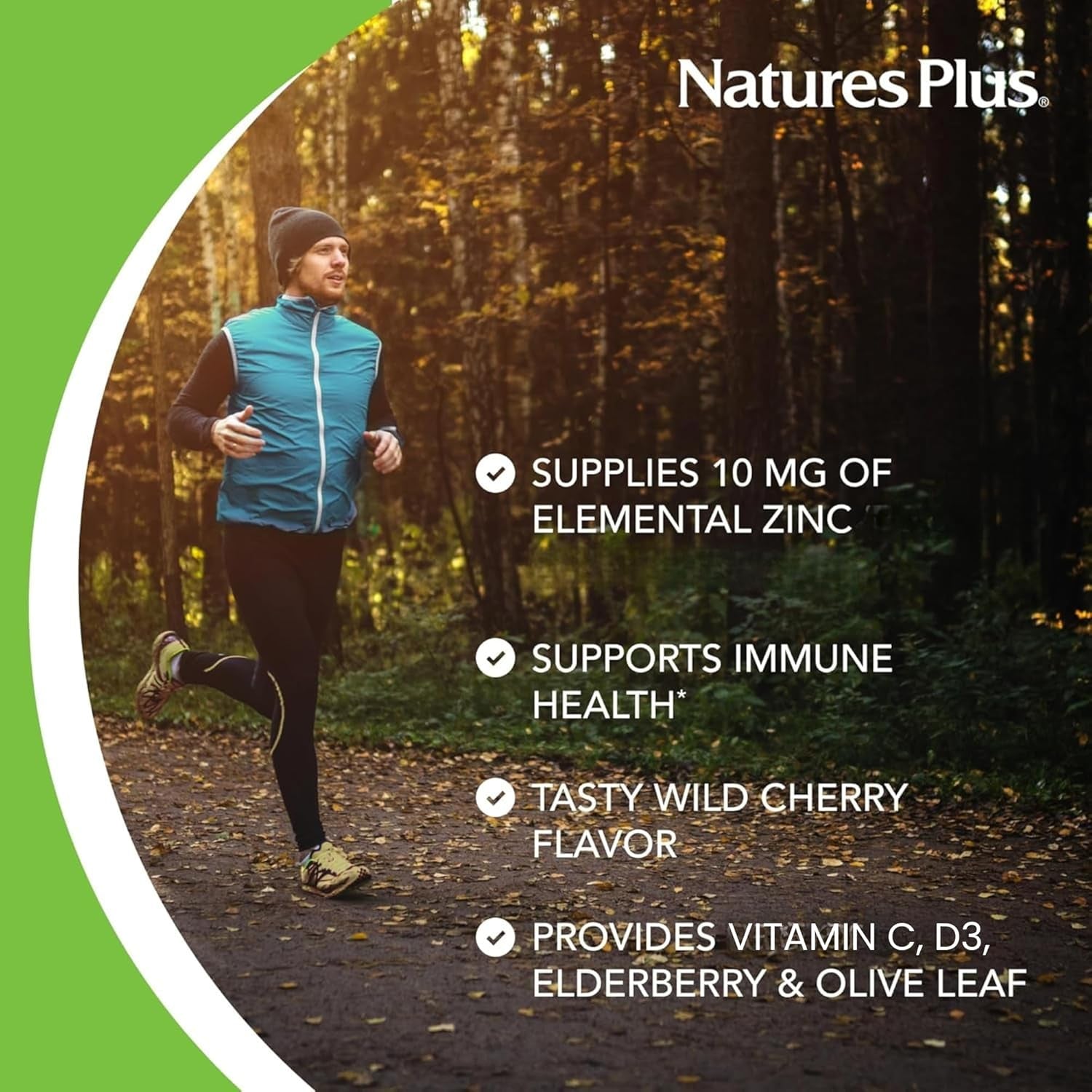 Naturesplus Herbal Actives Immune Zinc Lozenges, Cherry Flavour - Chewable Zinc and Vitamin C Tablets with Olive Leaf, Elderberry and Vitamin D3 - Vegan, Gluten Free - 60 Chewables