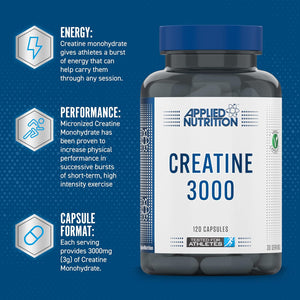 Creatine Monohydrate Capsules 3000Mg per Serving - Gym Supplement for Men & Women - Creatine Monohydrate Powder Alternative - Unflavoured Energy Supplement for Workout (120 Capsules - 30 Servings)