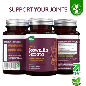 Boswellia Serrata Capsules/Tablets (2000Mg 5:1 Extract) Made in UK by Nature Provides - 180 Vegan Caps, 6 Months Supply, 65% Boswellic Acid, Indian Frankincense, Joint Support, Anti-Inflammatory