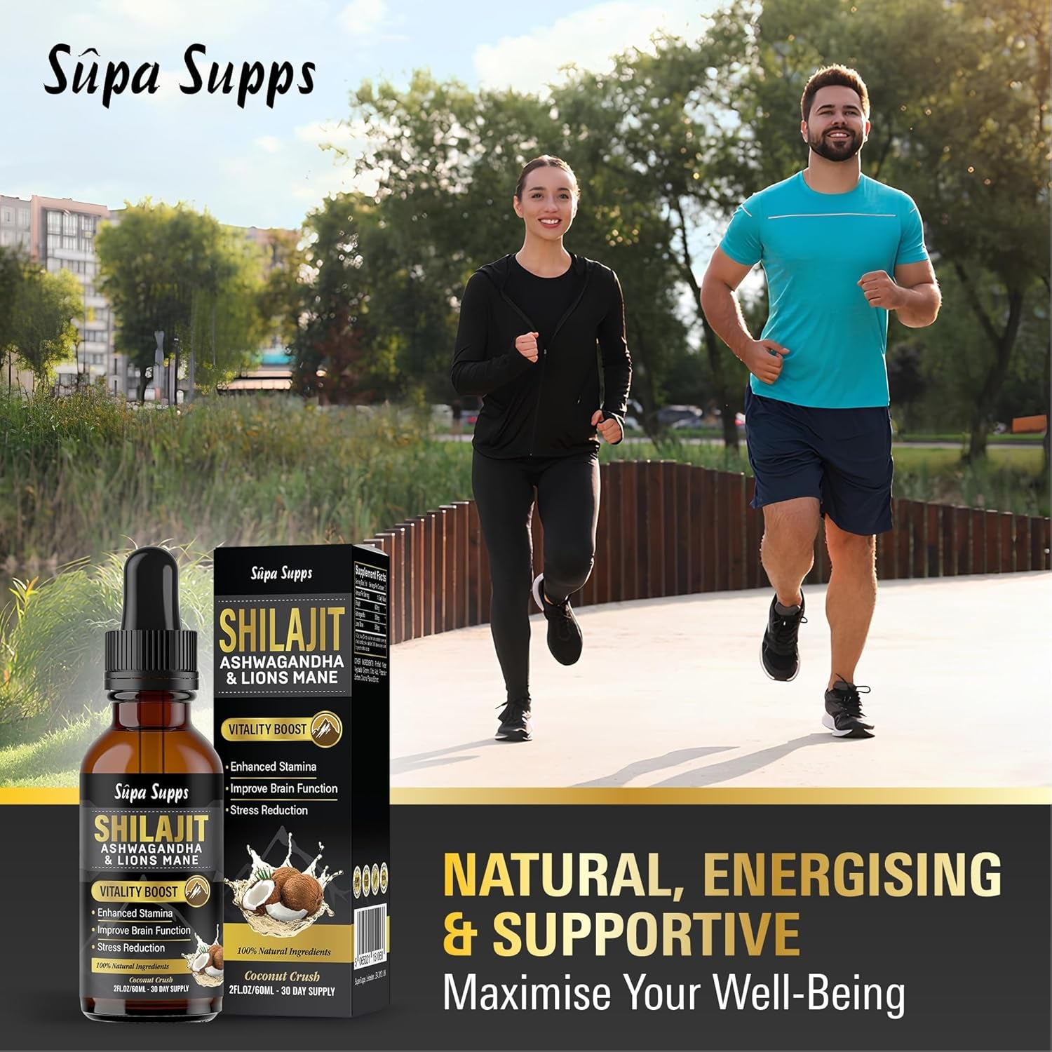 Shilajit, Ashwagandha, Lions Mane Liquid Drops - 120Ml Coconut Flavour - Testosterone Booster for Energy, Focus & Vitality - Ashwagandha & Lions Mane Supplement for Men - Natural Shilajit Complex 2Pk