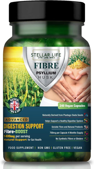 240 X Psyllium Husks Fibre Supplement – 1400Mg per Serving – Naturally High in Soluble Fibre – High Strength Vegan Capsules – 4 Months Supply – Made in the UK