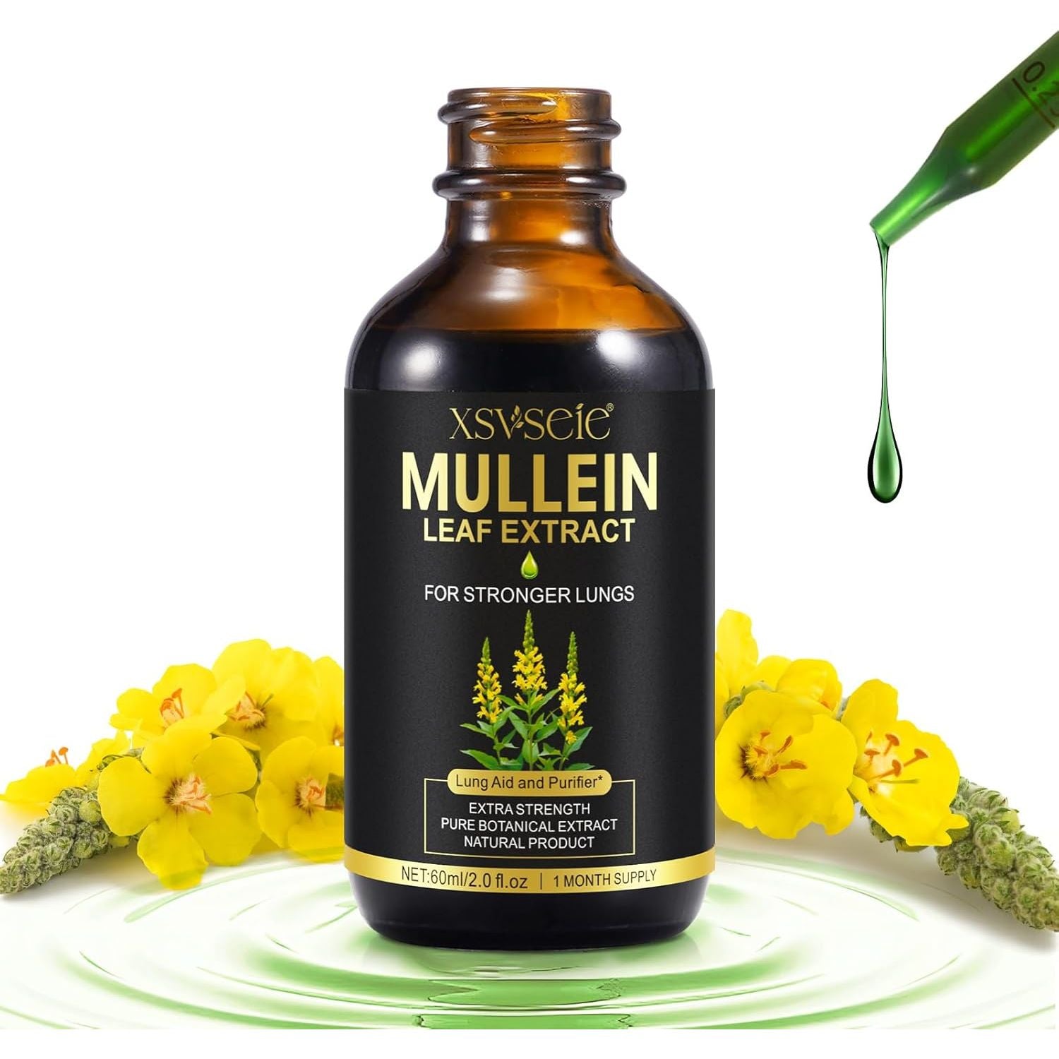 Mullein Leaf Extract for Lungs, Natural Mullein Drops for Lung Cleanse and Healthy Breathing, 1 Month Supply 60ML, Vegetarian, High Fast Absorption, Health Supplements, Cleanse and Respiratory Support