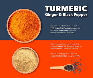 Turmeric Tablets 4000Mg per Serving (2400Mg Turmeric, 1400Mg Ginger, 200 Mg Black Pepper) | 180 High Strength Curcumin Tablet Supplements| Vegan and Gluten Free | UK Made