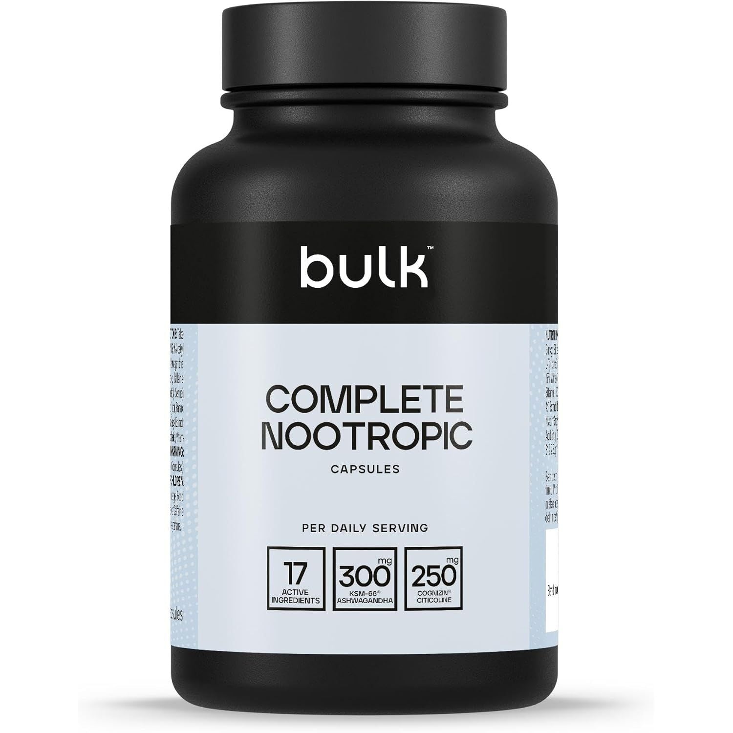 Bulk Complete Nootropic Capsules, 17 High Dose Ingredients to Contribute to Cognitive Function, Mental Performance, Concentration, Pack of 60, 10 Servings, Packaging May Vary