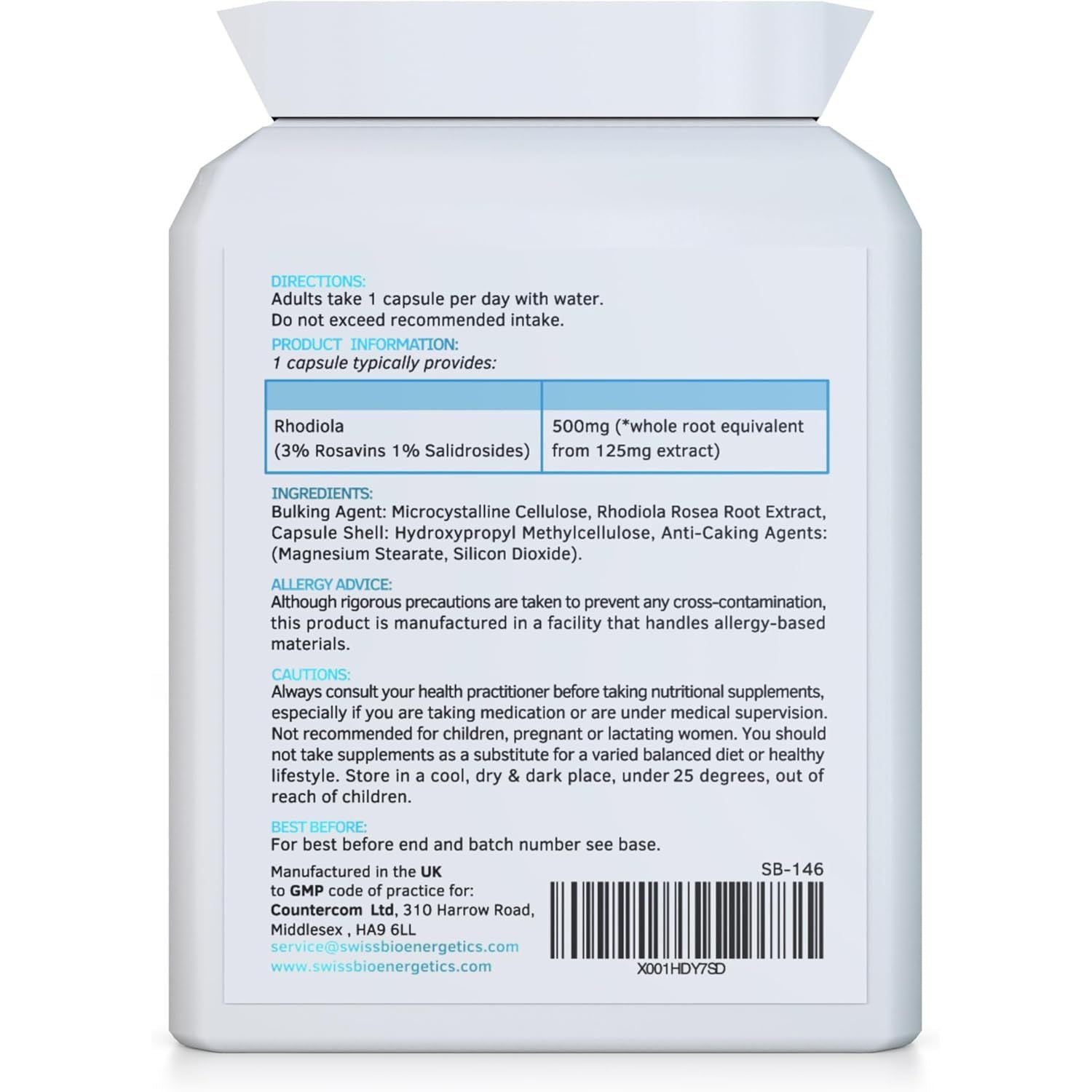 Rhodiola 500Mg (3% Rosavins - 1% Salidrosides) Whole Root Equivalent – 60 Capsules - Suitable for Vegetarians and Vegans
