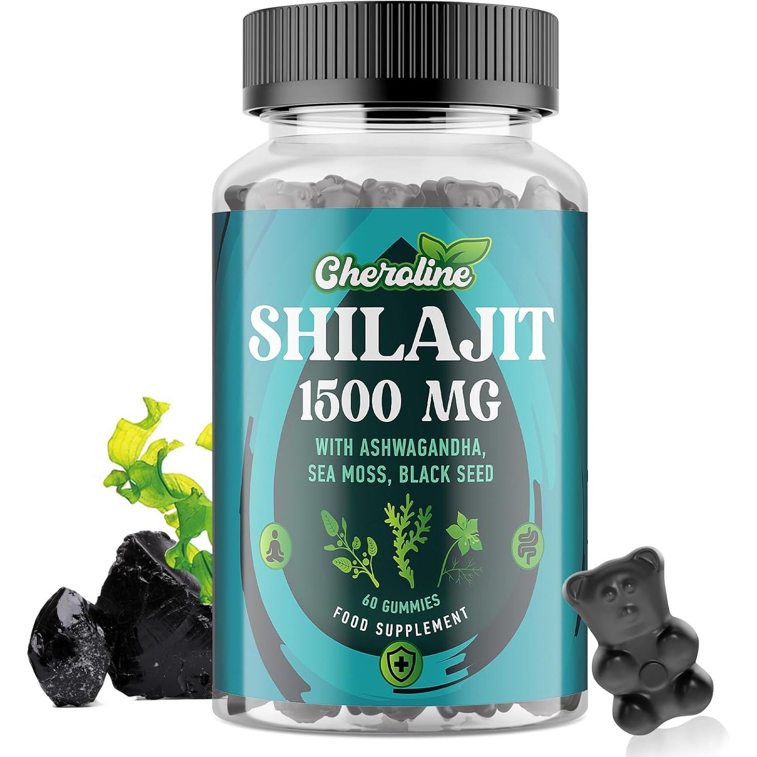Shilajit Sea Moss and Ashwagandha Gummies 1500Mg per Serving, Enriched with 60% Fulvic Acid & 85+ Trace Minerals, High Strength Complex for Energy, More Convenient than Resin (60 Count (Pack of 1))