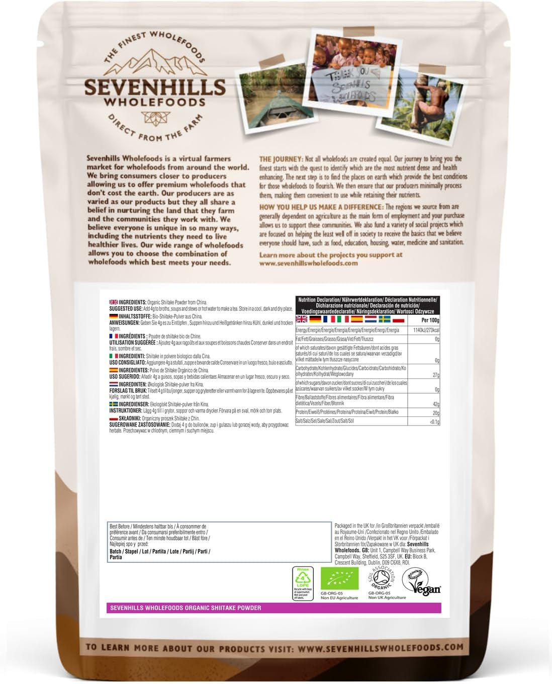 Sevenhills Wholefoods Organic Shiitake Mushroom Powder 100G