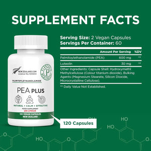 Plantonin Palmitoylethanolamide Pea Supplement Plus, 600Mg 120 Capsules | High Strength Luteolin Supplement Supports Joint Mobility, Calmness & Nerve Health – Vegan Capsules - Made in New Zealand