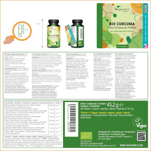 Vegavero Organic 14,200 Mg Turmeric and Black Pepper Capsules High Strength | Curcumin 152 Mg and Piperine 9,5Mg | NO Additives, Lab-Tested