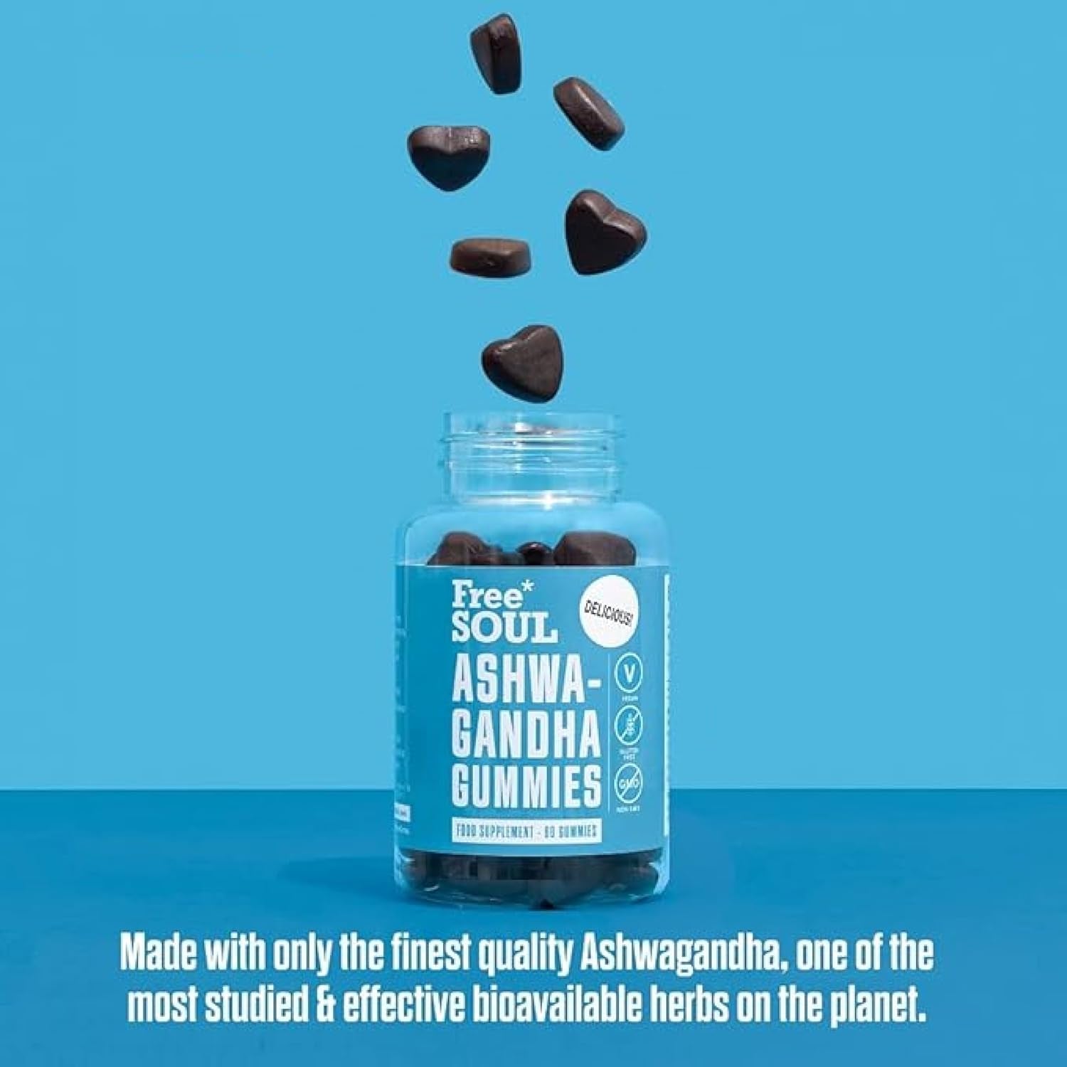 Free Soul Ashwagandha High Strength Gummies | Delicious Ashwagandha Supplement with Pure Root Powder Extract | Vegan, Gluten-Free, Non-Gmo | 60 Gummies