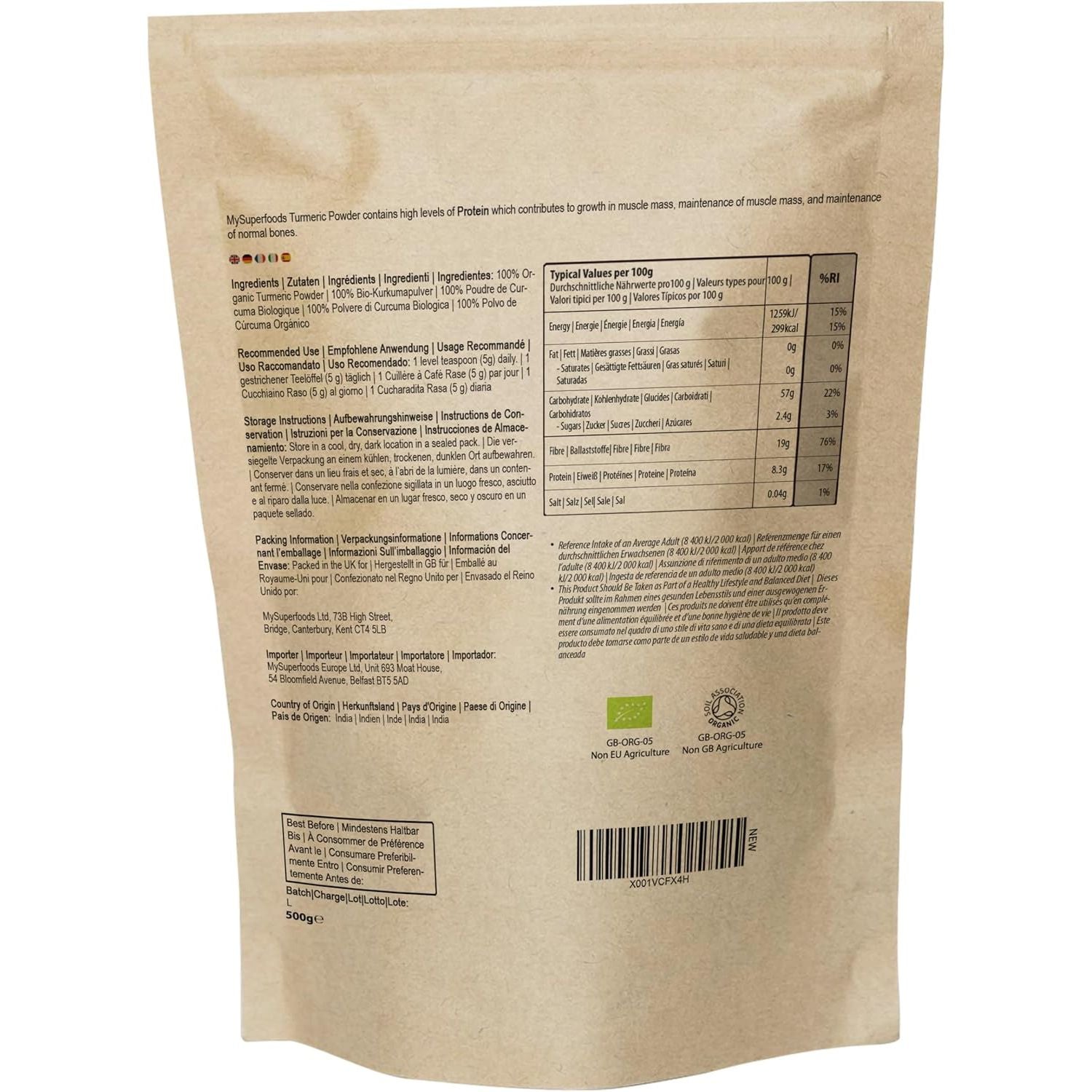 Turmeric Powder | Organic | 500G | Natural Source of Curcumin | Mysuperfoods