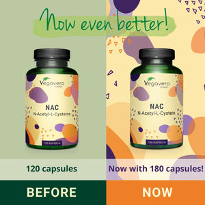 Vegavero NAC Supplement | 100% Pure N-Acetyl-Cysteine 600 Mg | Lab Tested, NO Additives | 180 Capsules | Vegan