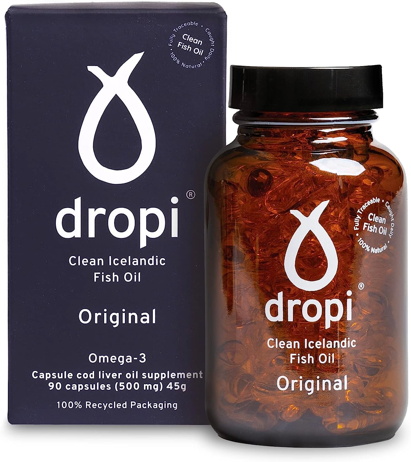 Dropi Icelandic Fish Oil - Extra Virgin Cod Liver Oil (EVCLO) - Natural Source of Vitamin a & D3 - Cold-Processed, Traceable & Pure from the Westfjords Pristine Atlantic Fishing Grounds (90 X 500Mg)