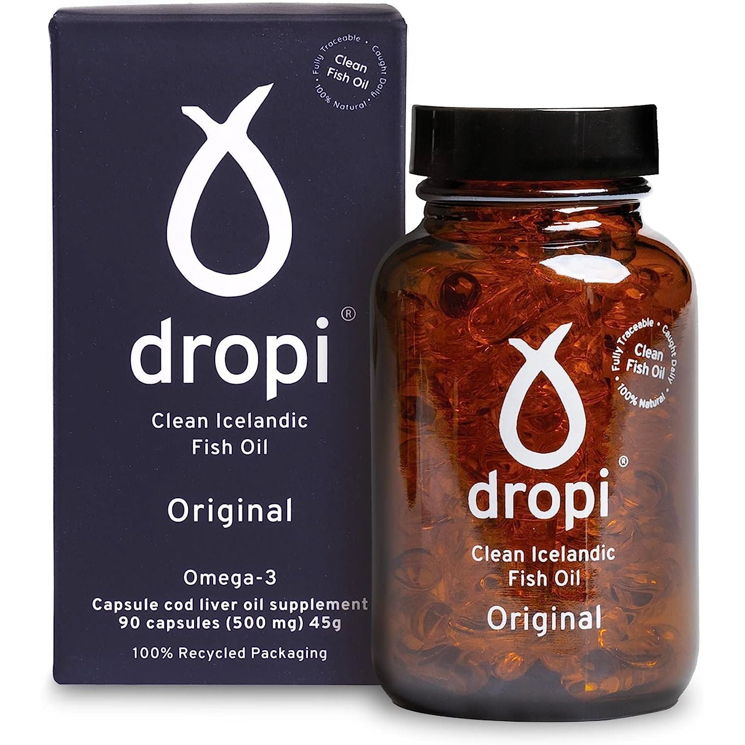 Dropi Icelandic Fish Oil - Extra Virgin Cod Liver Oil (EVCLO) - Natural Source of Vitamin a & D3 - Cold-Processed, Traceable & Pure from the Westfjords Pristine Atlantic Fishing Grounds (90 X 500Mg)